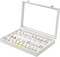 Earring Organizer Tray Box, Grey Beige Velvet Earring Jewelry Display Storage Tray Case with Transparent Glass Lid for Home Drawer or Shop Selling